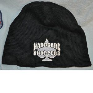 🐸lightning clothing	Hardcore Choppers black beanie hat embroidered spades patch